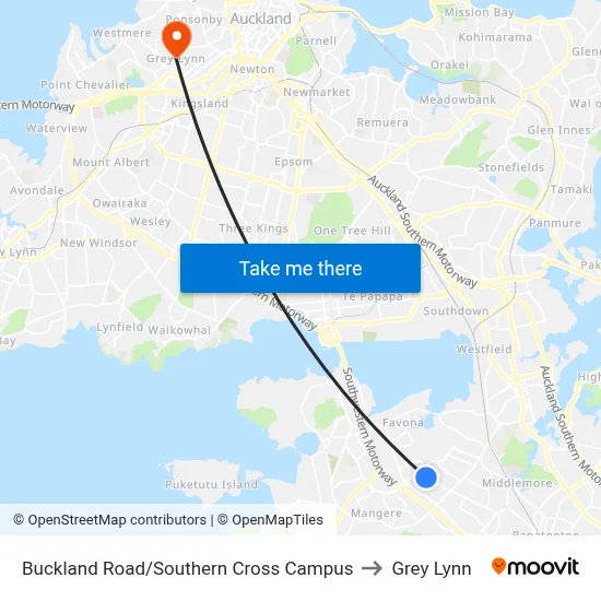 Buckland Road/Southern Cross Campus to Grey Lynn map