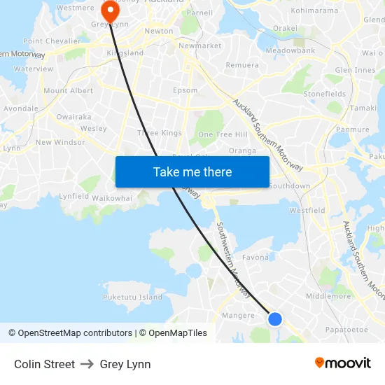 Colin Street to Grey Lynn map