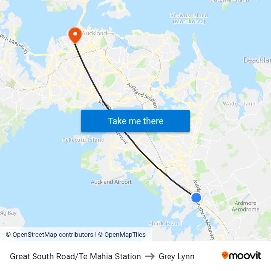 Great South Road/Te Mahia Station to Grey Lynn map