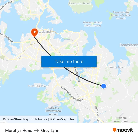 Murphys Road to Grey Lynn map