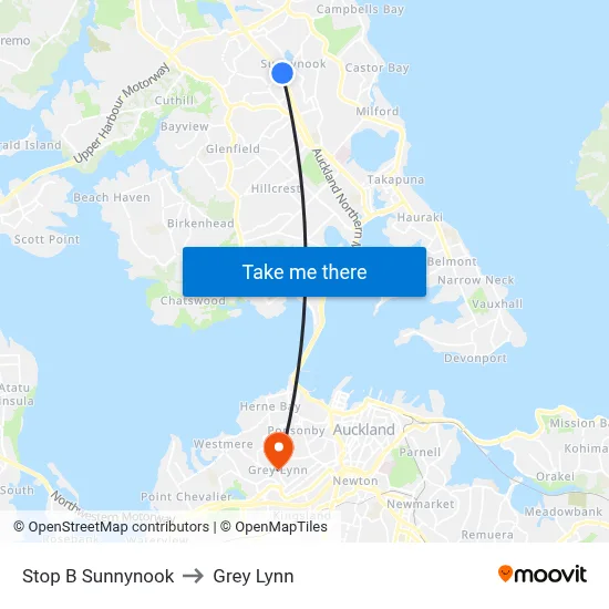 Stop B Sunnynook to Grey Lynn map