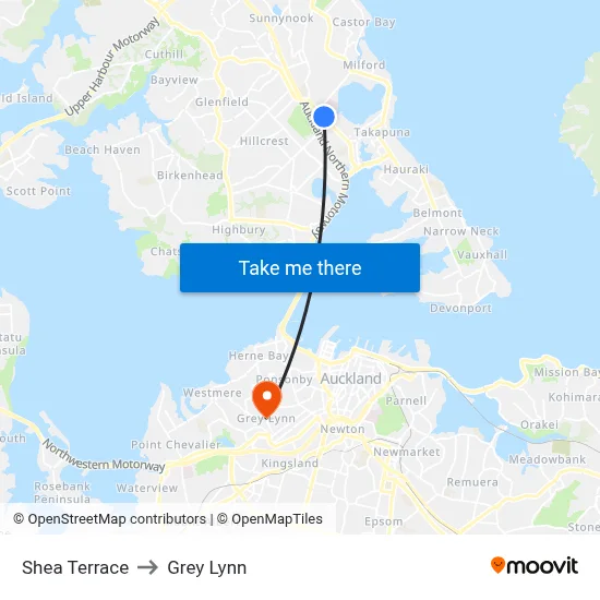 Shea Terrace to Grey Lynn map