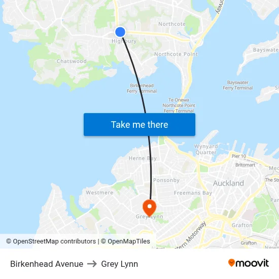 Birkenhead Avenue to Grey Lynn map