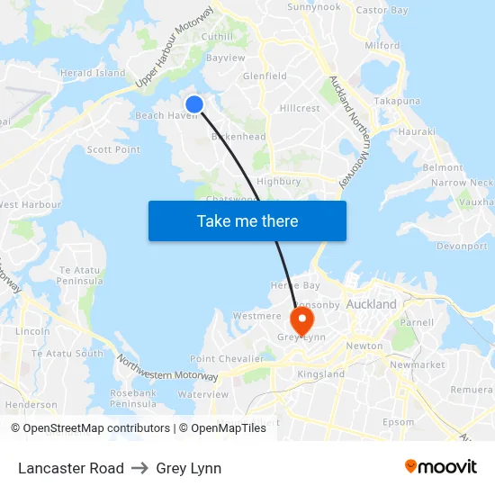 Lancaster Road to Grey Lynn map