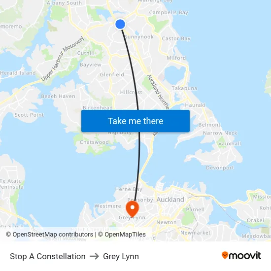 Stop A Constellation to Grey Lynn map