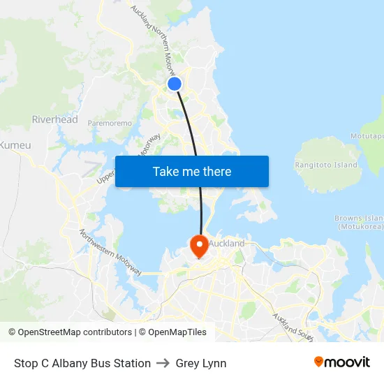 Stop C Albany Bus Station to Grey Lynn map