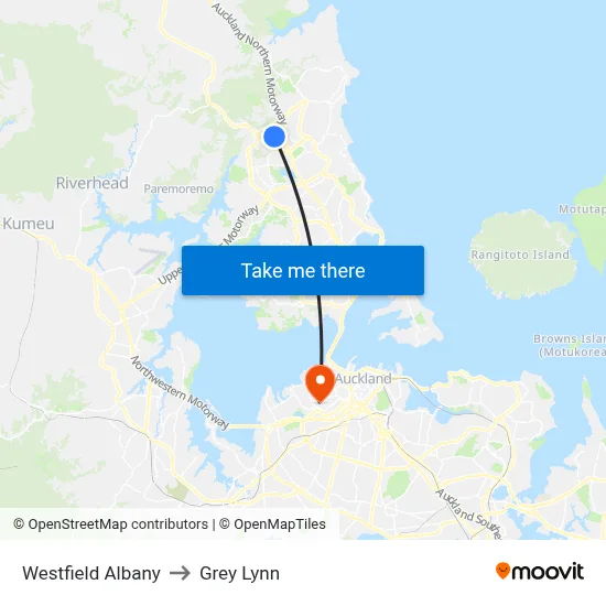 Westfield Albany to Grey Lynn map