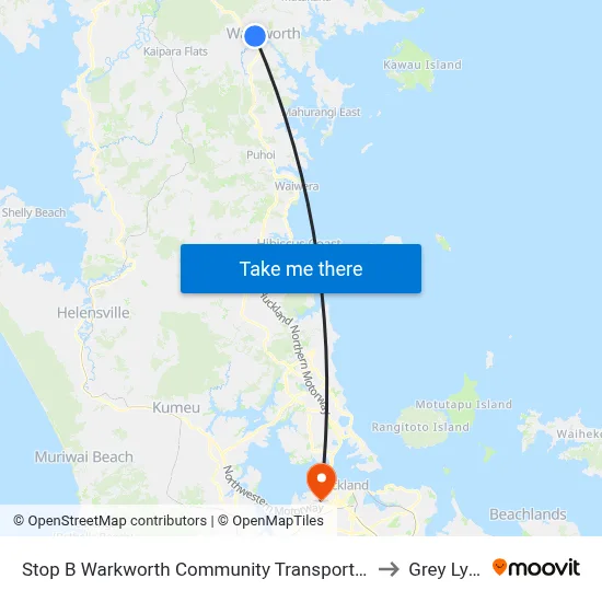 Stop B Warkworth Community Transport Hub to Grey Lynn map