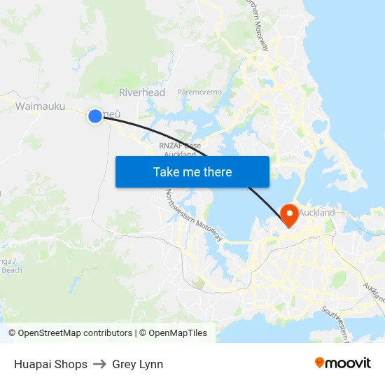 Huapai Shops to Grey Lynn map