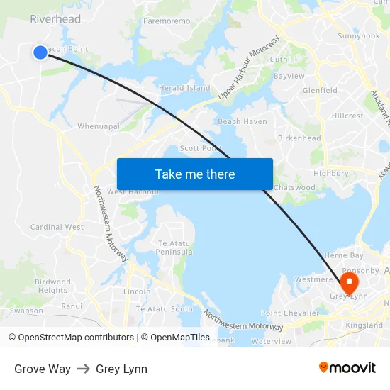 Grove Way to Grey Lynn map