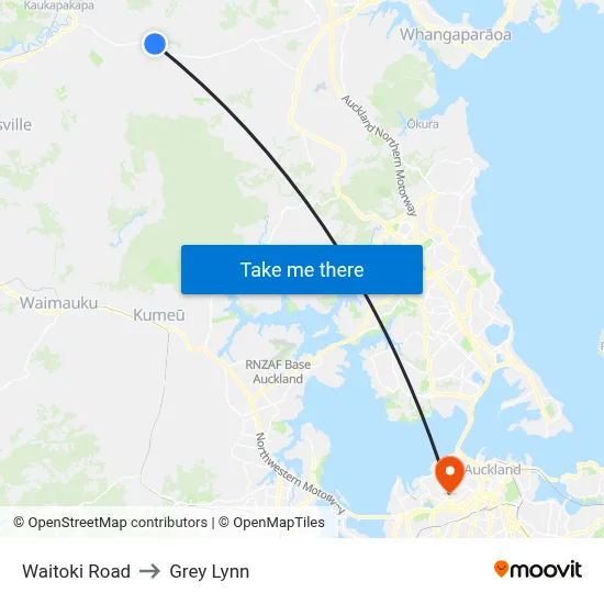 Waitoki Road to Grey Lynn map