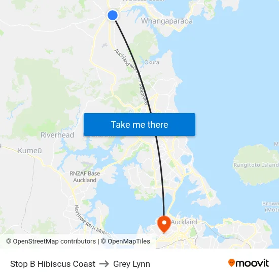 Stop B Hibiscus Coast to Grey Lynn map