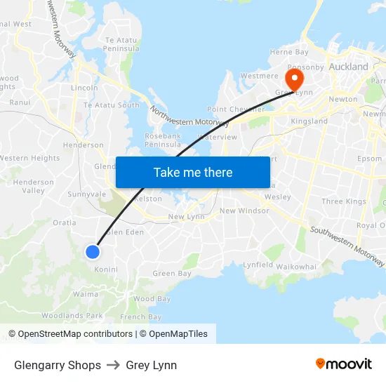 Glengarry Shops to Grey Lynn map