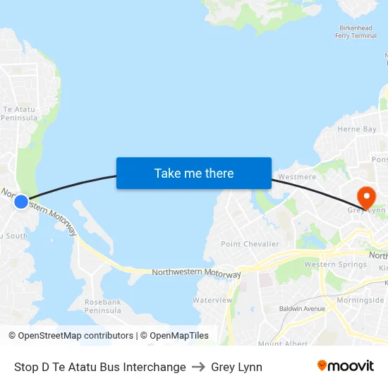 Stop D Te Atatu Bus Interchange to Grey Lynn map