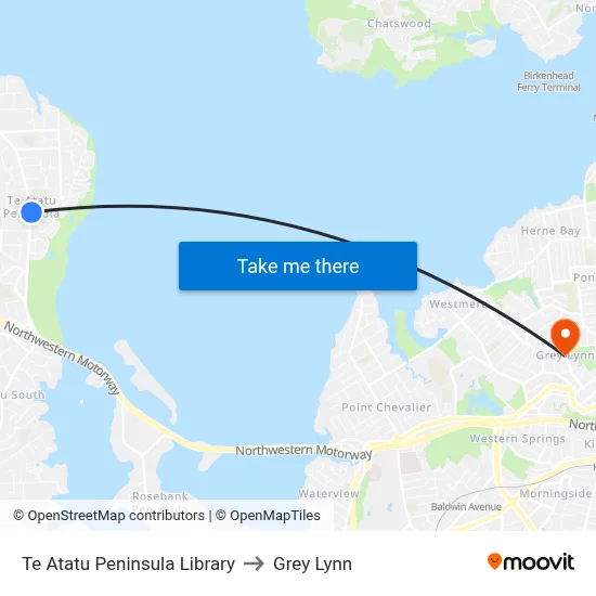 Te Atatu Peninsula Library to Grey Lynn map