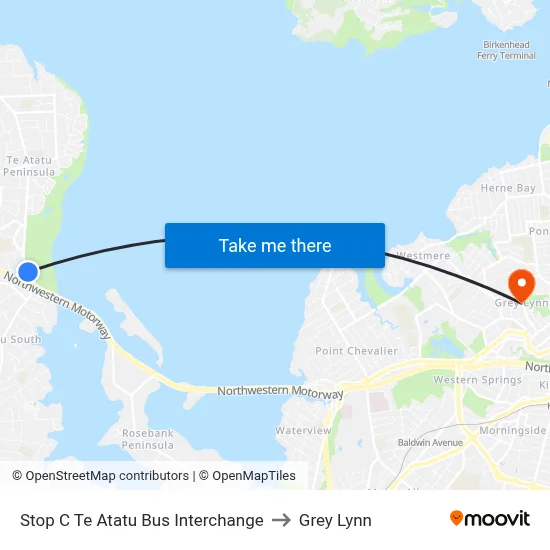 Stop C Te Atatu Bus Interchange to Grey Lynn map