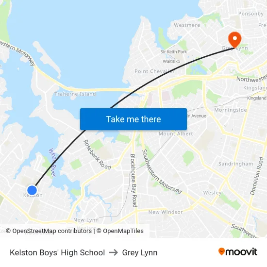 Kelston Boys' High School to Grey Lynn map