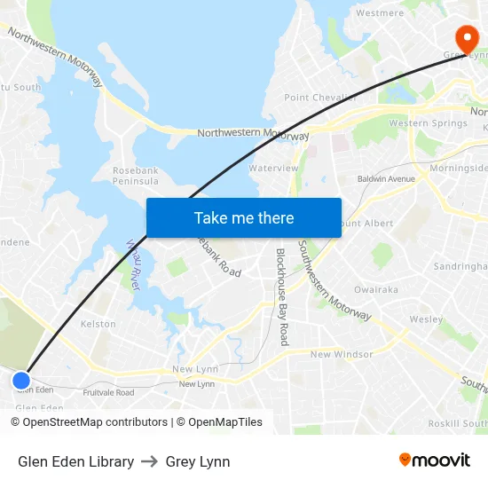 Glen Eden Library to Grey Lynn map