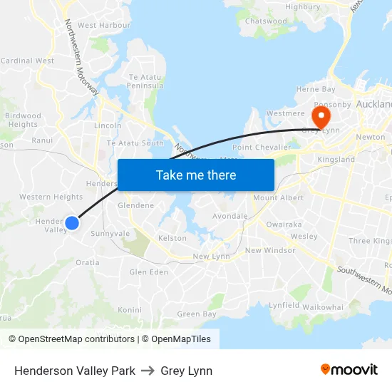 Henderson Valley Park to Grey Lynn map