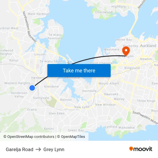 Garelja Road to Grey Lynn map