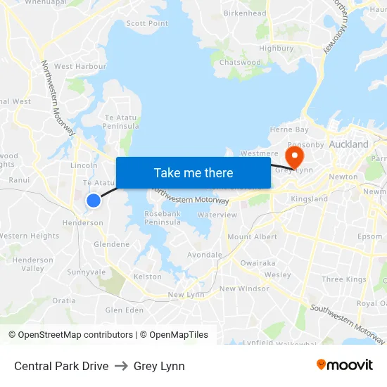 Central Park Drive to Grey Lynn map