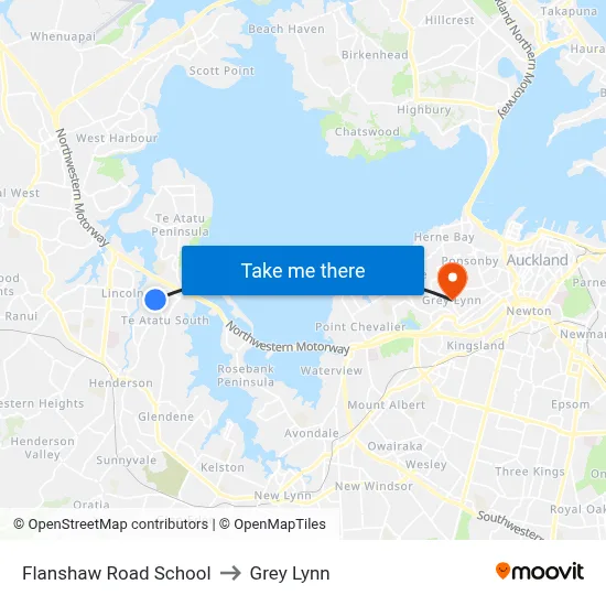 Flanshaw Road School to Grey Lynn map