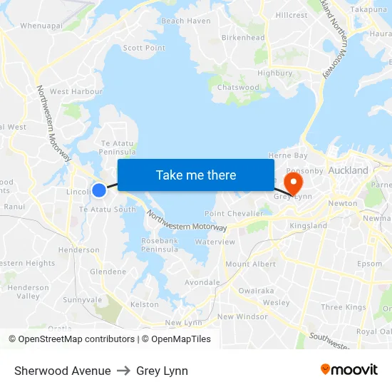 Sherwood Avenue to Grey Lynn map