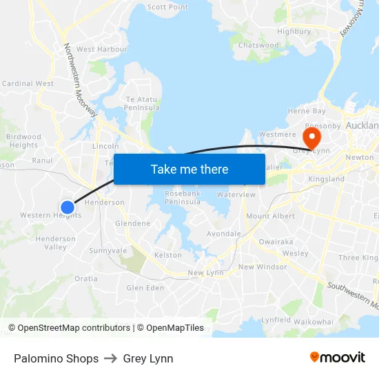 Palomino Shops to Grey Lynn map