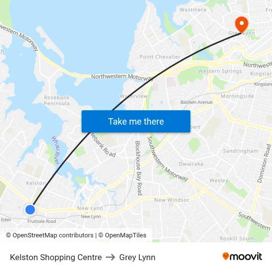 Kelston Shopping Centre to Grey Lynn map