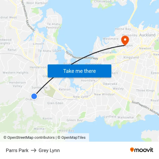 Parrs Park to Grey Lynn map