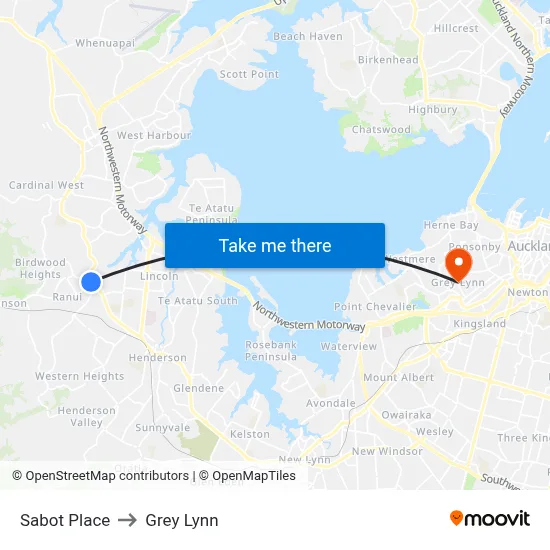 Sabot Place to Grey Lynn map