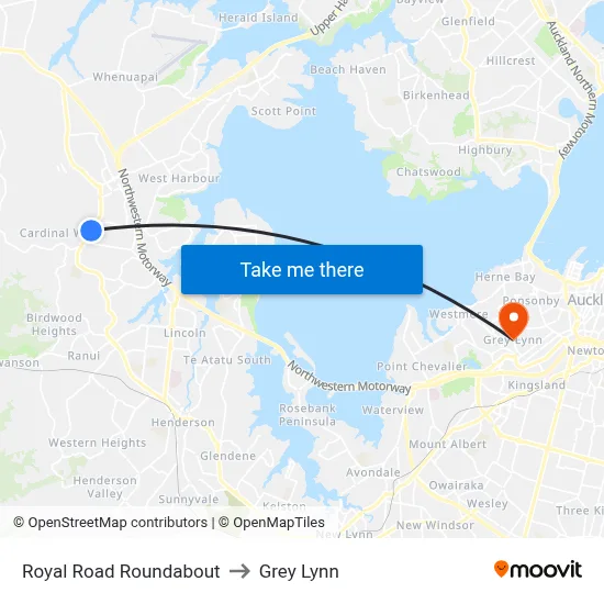 Royal Road Roundabout to Grey Lynn map
