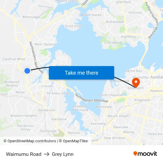 Waimumu Road to Grey Lynn map