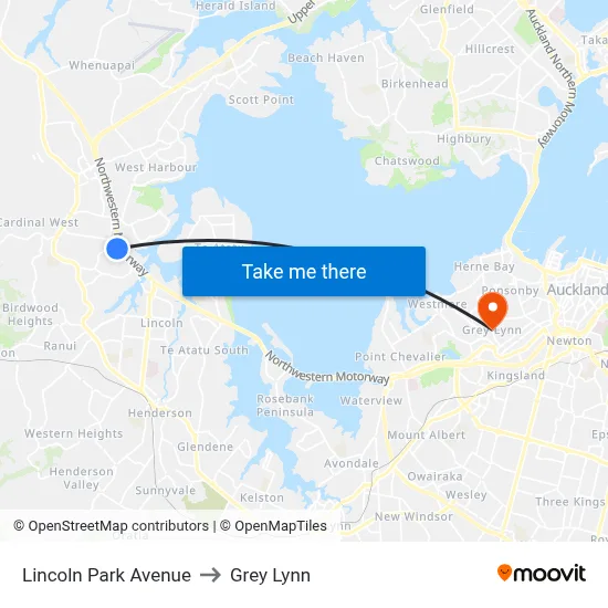 Lincoln Park Avenue to Grey Lynn map