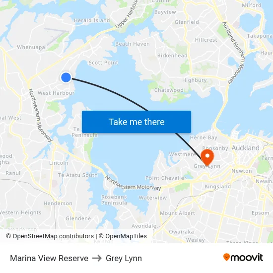 Marina View Reserve to Grey Lynn map