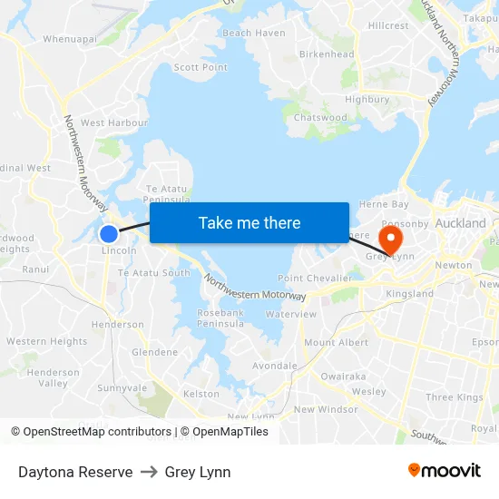 Daytona Reserve to Grey Lynn map