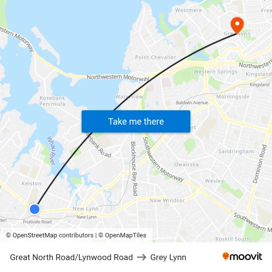Great North Road/Lynwood Road to Grey Lynn map
