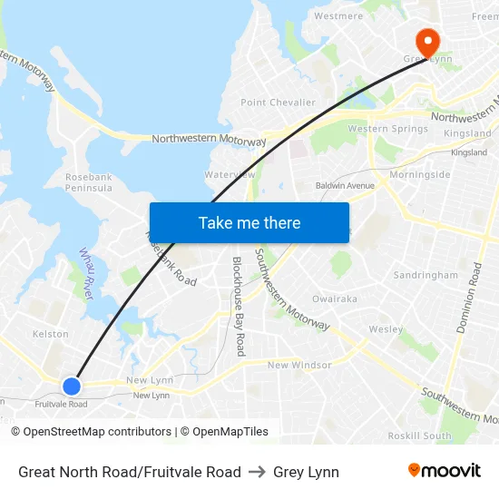 Great North Road/Fruitvale Road to Grey Lynn map
