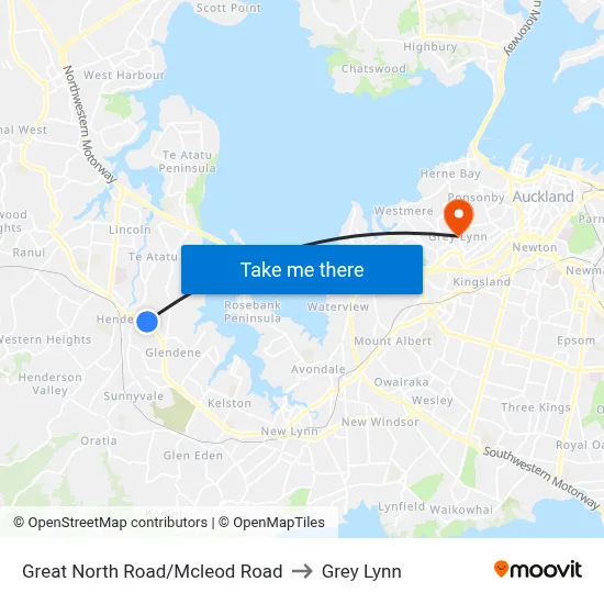 Great North Road/Mcleod Road to Grey Lynn map