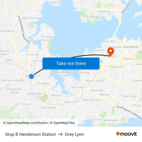 Stop B Henderson Station to Grey Lynn map