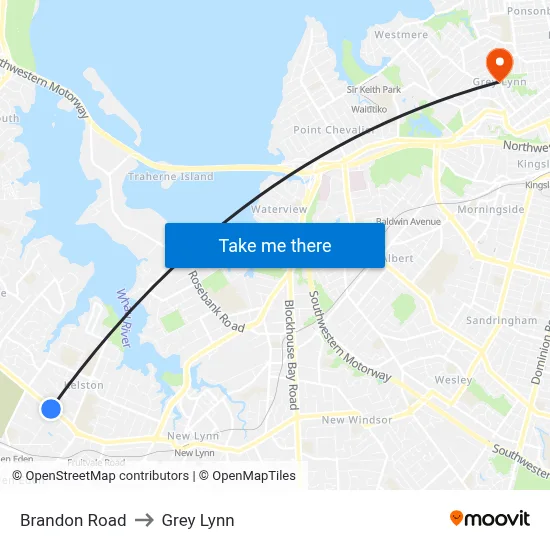 Brandon Road to Grey Lynn map