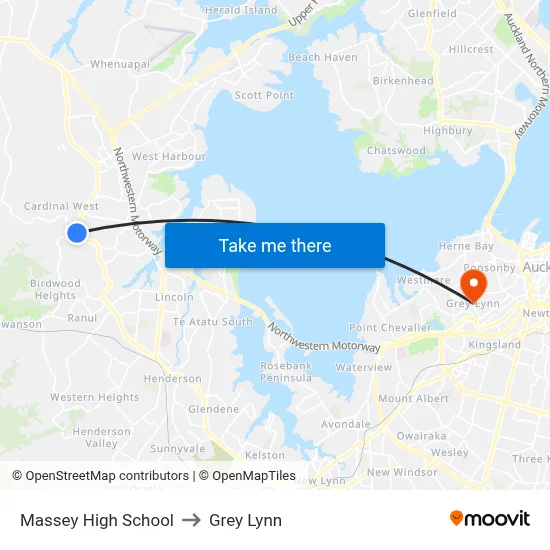 Massey High School to Grey Lynn map