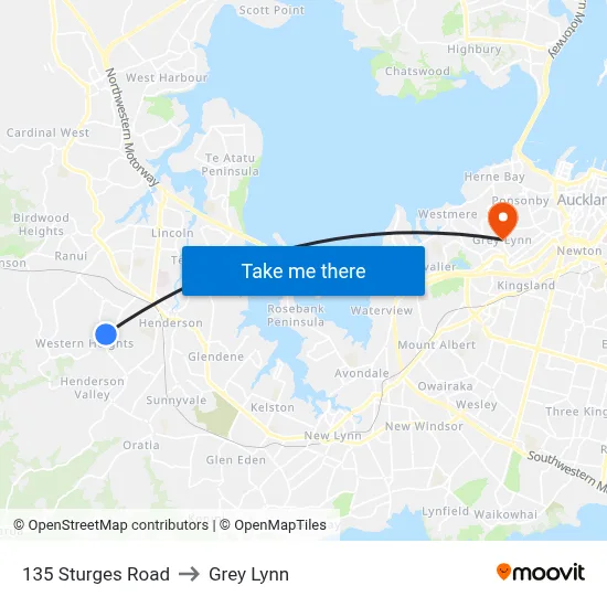 135 Sturges Road to Grey Lynn map