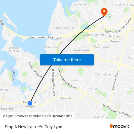Stop A New Lynn to Grey Lynn map