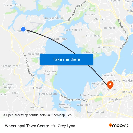 Whenuapai Town Centre to Grey Lynn map