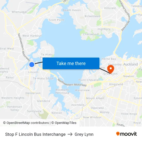Stop F Lincoln Bus Interchange to Grey Lynn map