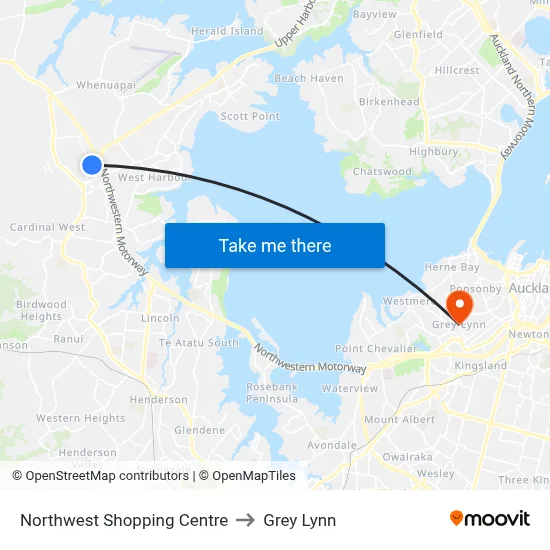 Northwest Shopping Centre to Grey Lynn map