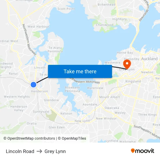 Lincoln Road to Grey Lynn map