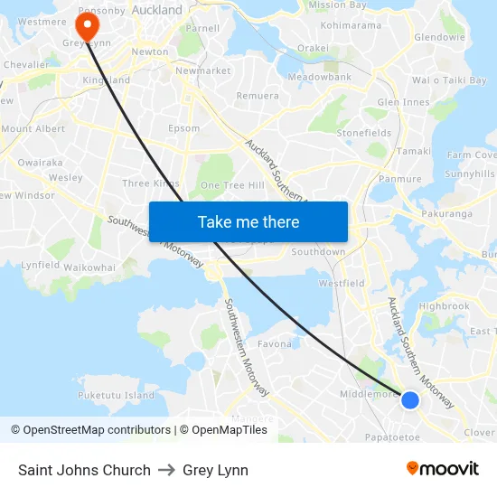 Saint Johns Church to Grey Lynn map