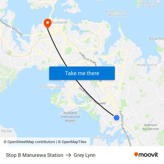 Stop B Manurewa Station to Grey Lynn map